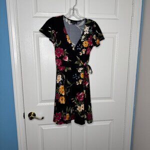 Black Floral Fortune & Ivy Deep V Dress